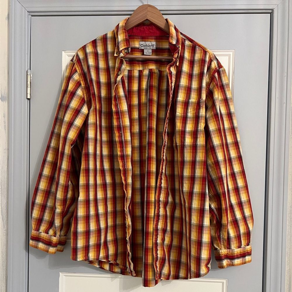 Carhartt Men’s Plaid Button Down Shirt XL 100% Cotton Workwear